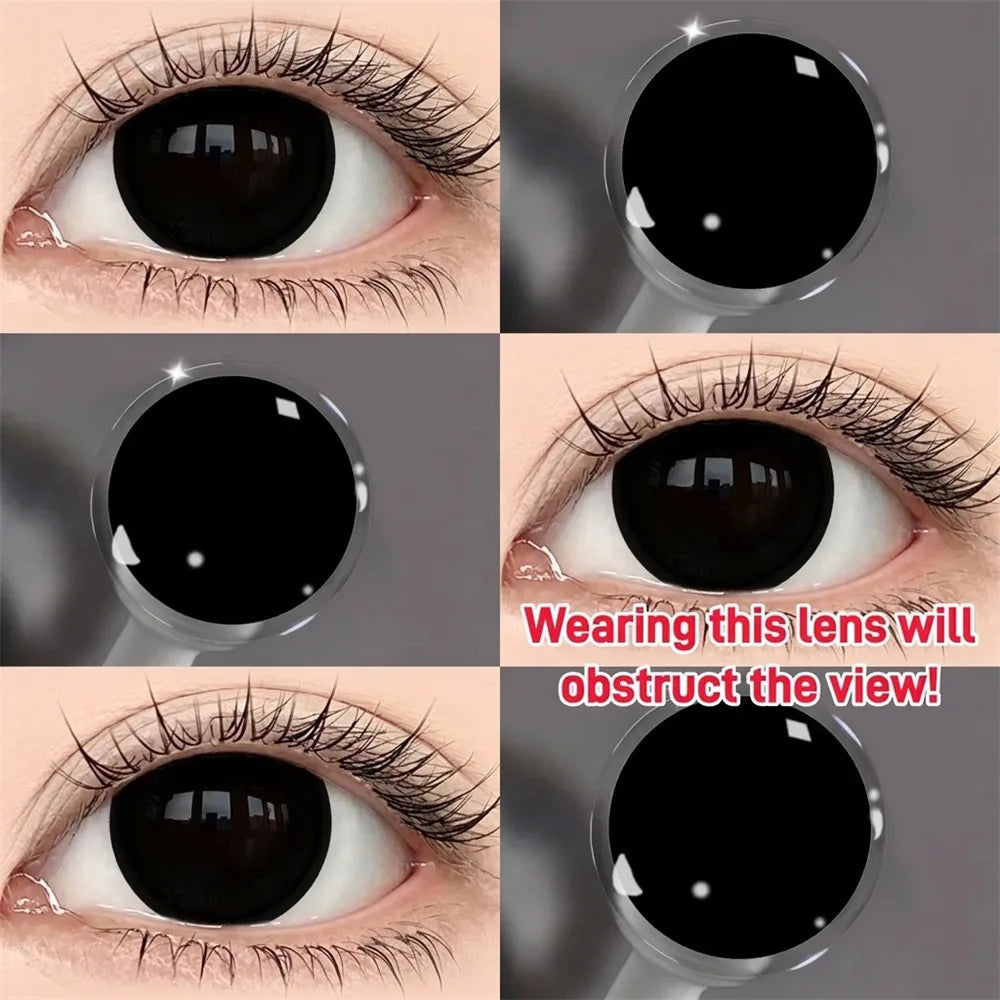 Eye Eyes Color Contacts Colored Contact Lenses Lens Small Pupil Cosmetics Cosplay Black 2Pcs 12 Months 1 Year Yearly Use