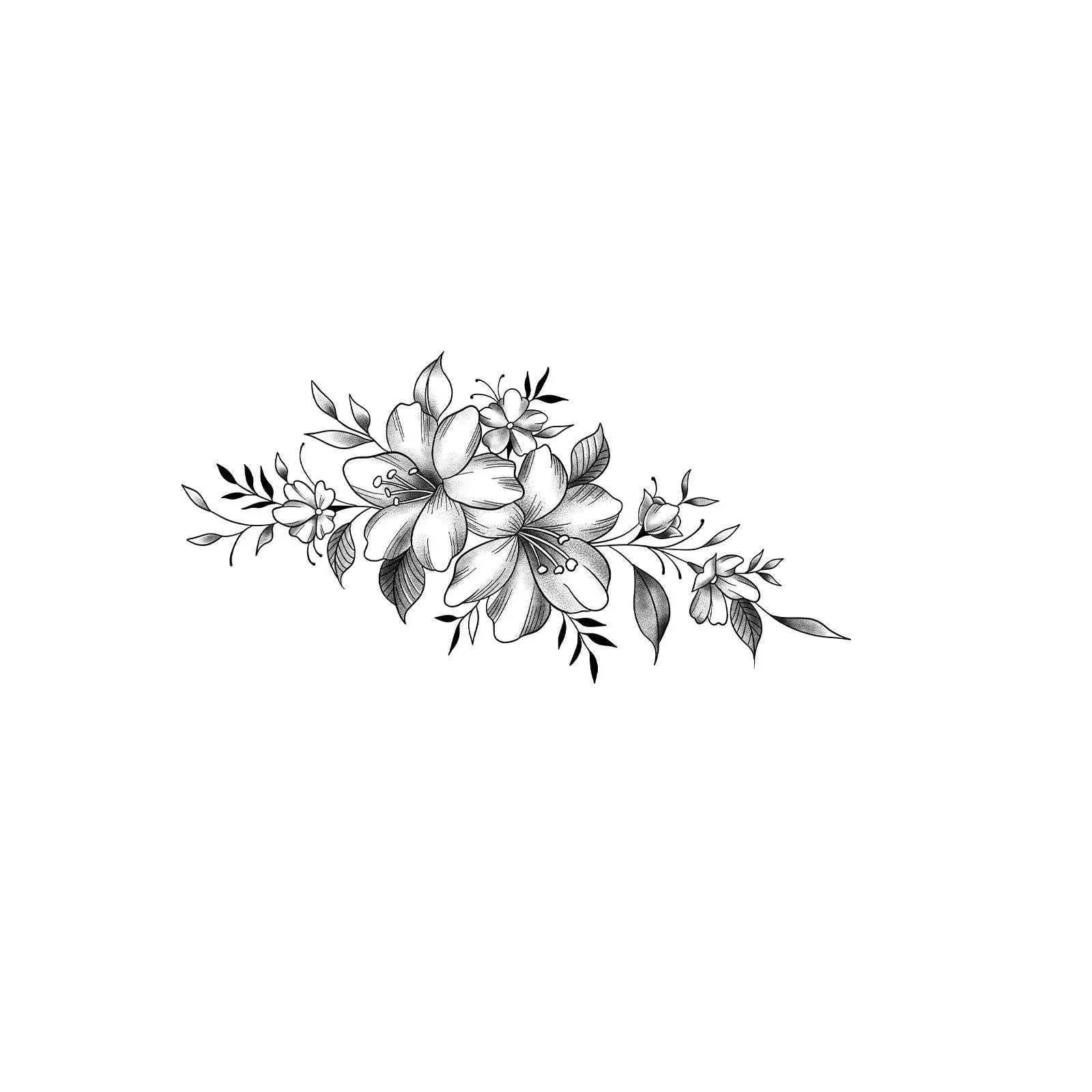 Natural Vine Floral Tattoo Sticker Black Gray Realistic Gradient Waterproof Long Lasting Temporary Tattoo for Women Shoulder