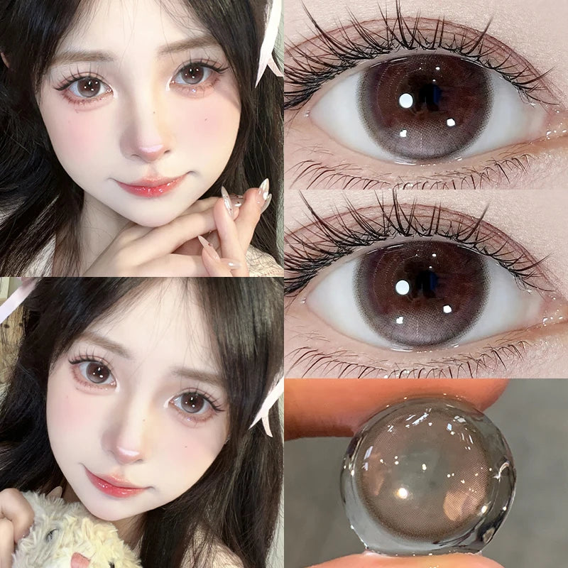 1 Pair Brown Eye Lenses Korean Natural Lenses Color Year Contact Lenses Eyes with Degree Black Beautiful Pupil 0-8 Degree