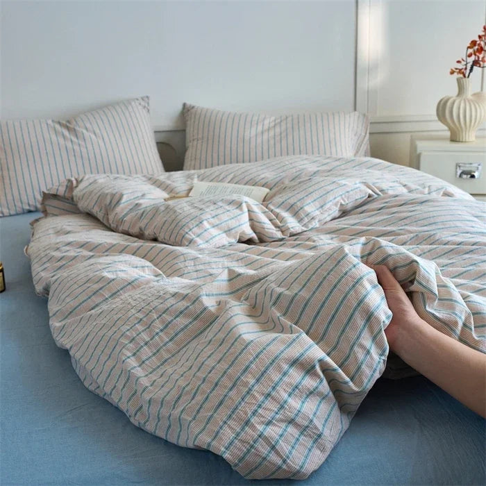 Minimalist Striped 100% Cotton Washed Cotton Bedding Set
