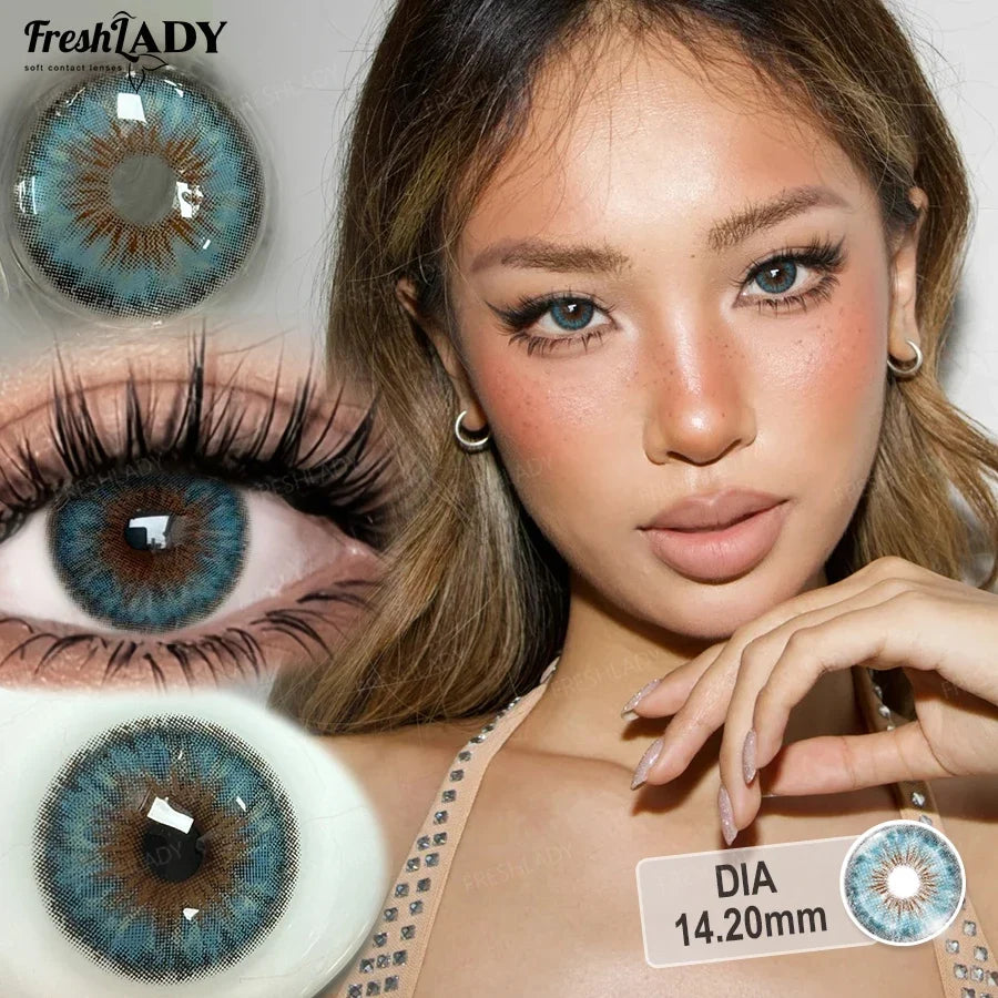 1 Pair Colored Contact Lenses Natural Brown Pupils Eyes Contact lenses Green Soft Contacts 14.20mm