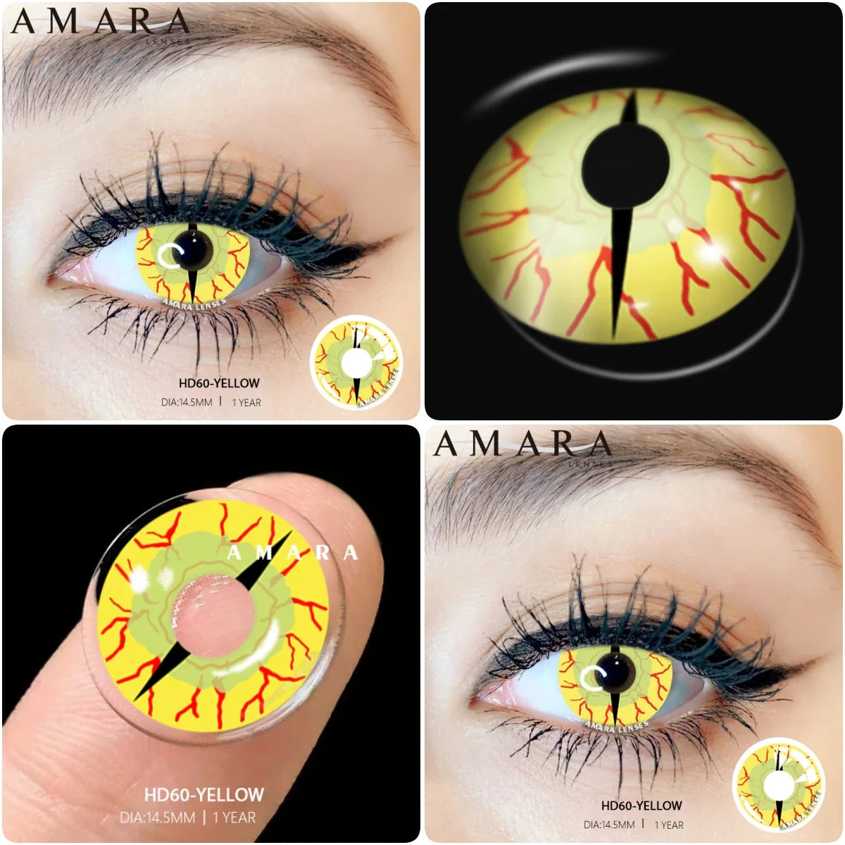 Yellow Contact Lenses for Eyes 2pcs Anime Cosplay Colored Lenses Purple Crazy Halloween Lenses Contact Lens Beauty Makeup