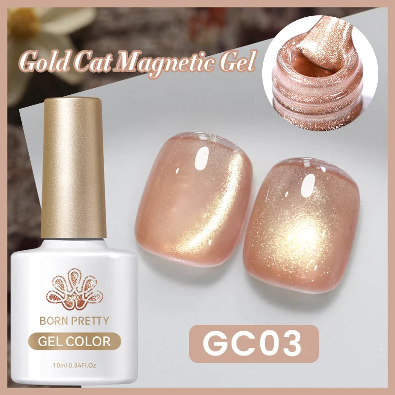 BORN PRETTY 10ml Black Glass Cat Magnetic Gel Nail Polish Ultra Shine Gold Silver Glitter Soak Off UV LED Gel Nail Art Varnish