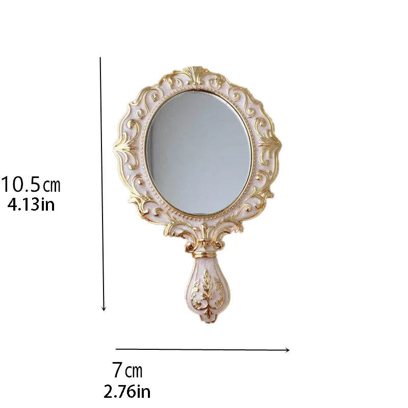 European Retro Style Portable Makeup Mirror Metal Carving Room Decoration Mini Handle Mirror Creativity Home Ornaments Gift Set