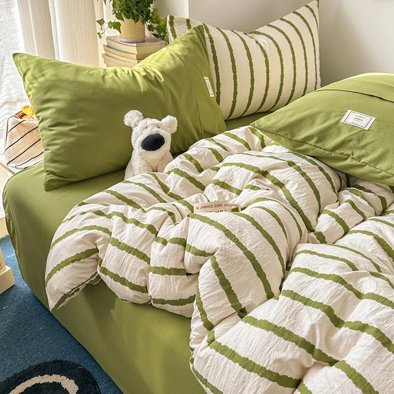 Japanese Striped Printed Quilt Cover Soft Single Duvet Covers for Dormitory Home Skin-Friendly Bed Decoration for Four Seasons