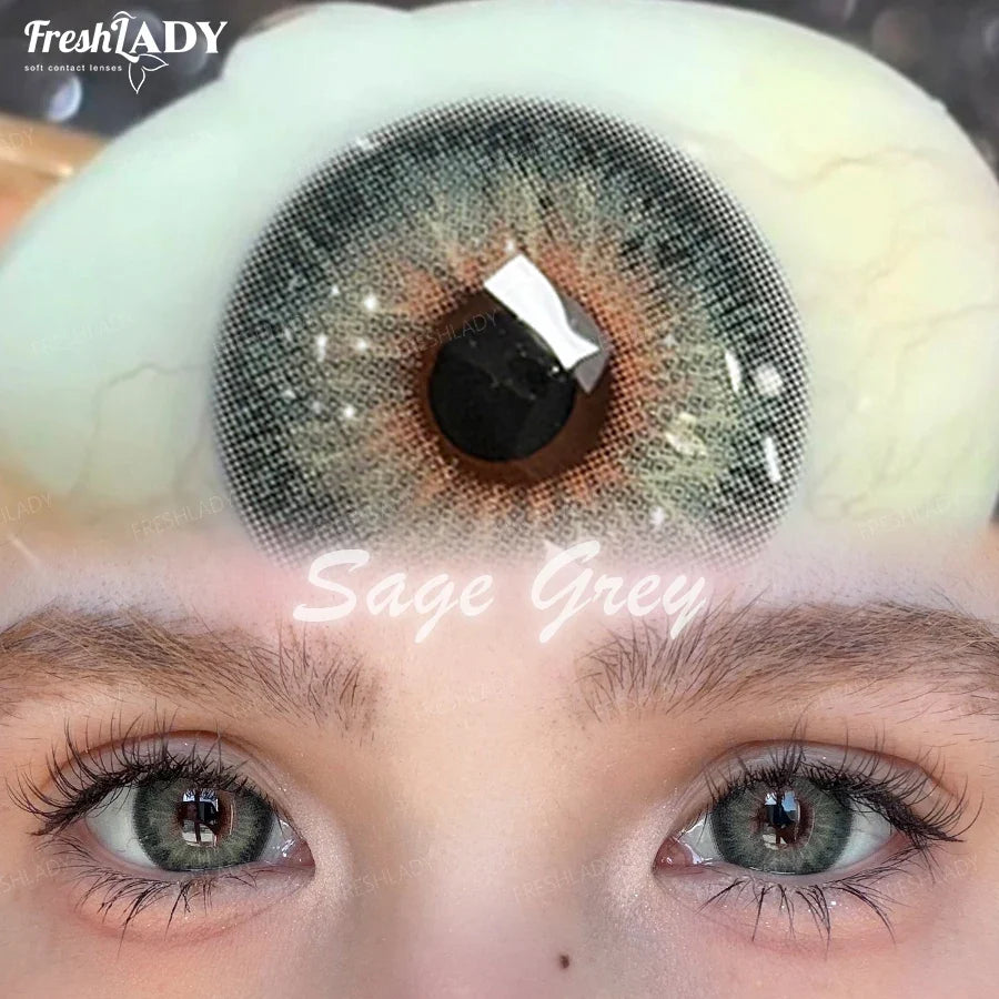 1 Pair Gray Colored Contact Lenses Natural Pupils Eyes Soft lenses Soft Contacts 14.50mm