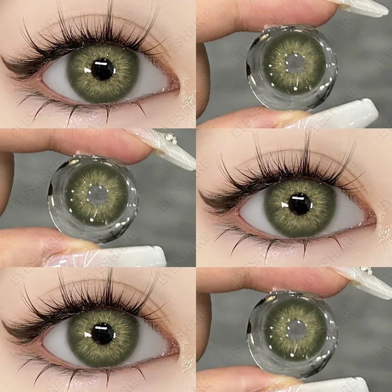 1Pair Natural Colored Contact Lenses with Prescription Myopia Lenses with Degree Gray Pupils Lens Brown Lenses Yearly