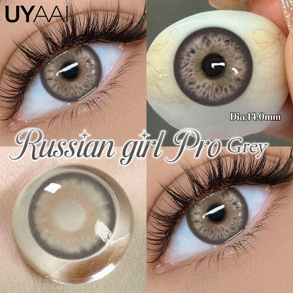 2Pcs Natural small diameter Contacts Colored Lenses Fashion Green Grey Blue Series Contact Lenses for Russian Girl