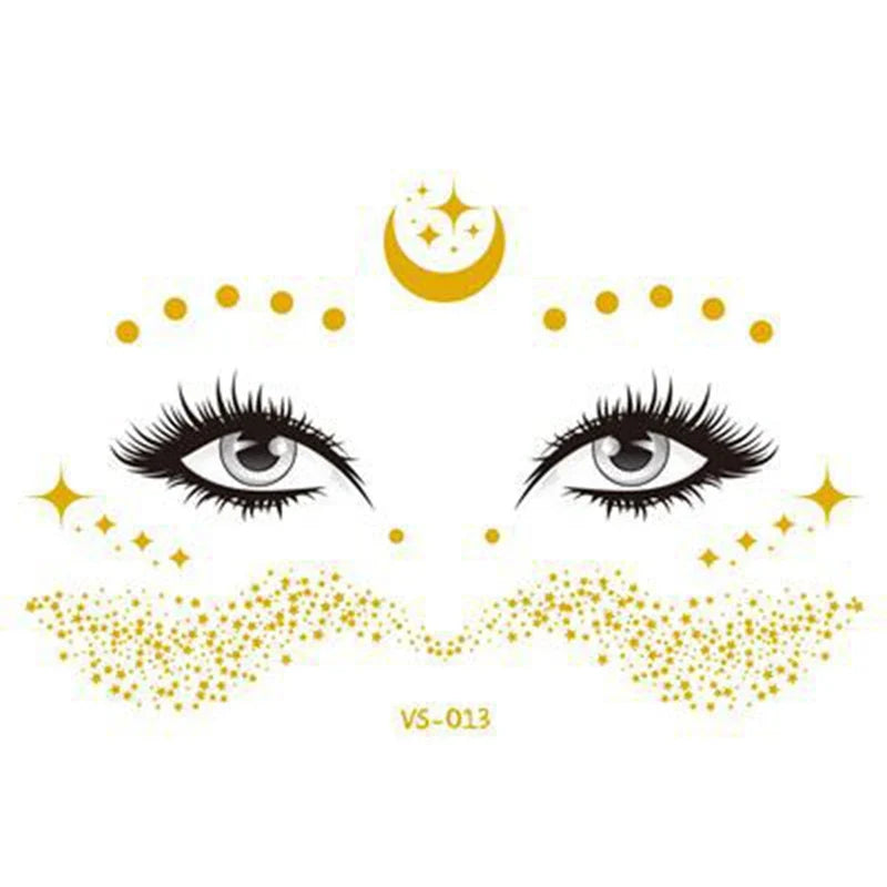 Glitter Stickers Face Tattoo Flash Gold Temporary Metalic Tattoos Waterproof Makeup Decals for Girls Party Music Festival