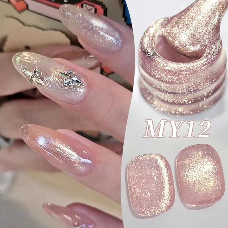 10ml Only Green Glass Bead Cat Magnetic Gel Nail Polish Guava Soda Grape Iced Crystal Salon Soak Off Gel Manicure