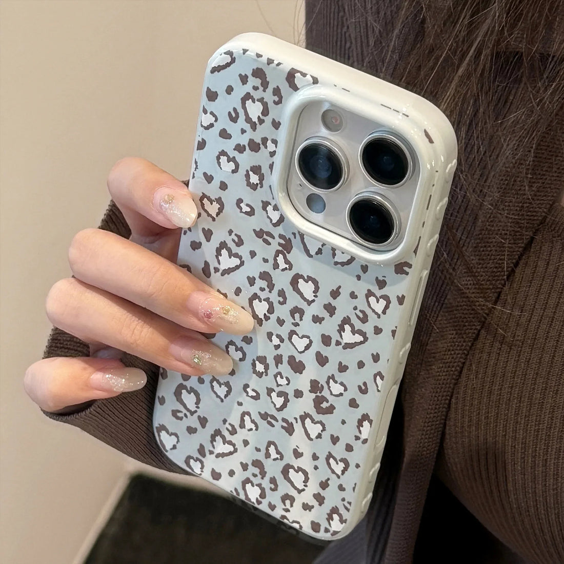 Stylish Retro Blue Leopard Print Love Heart Soft Phone Case For iPhone 16 15 14 13 12 17 Pro Max Shockproof Protective Cover