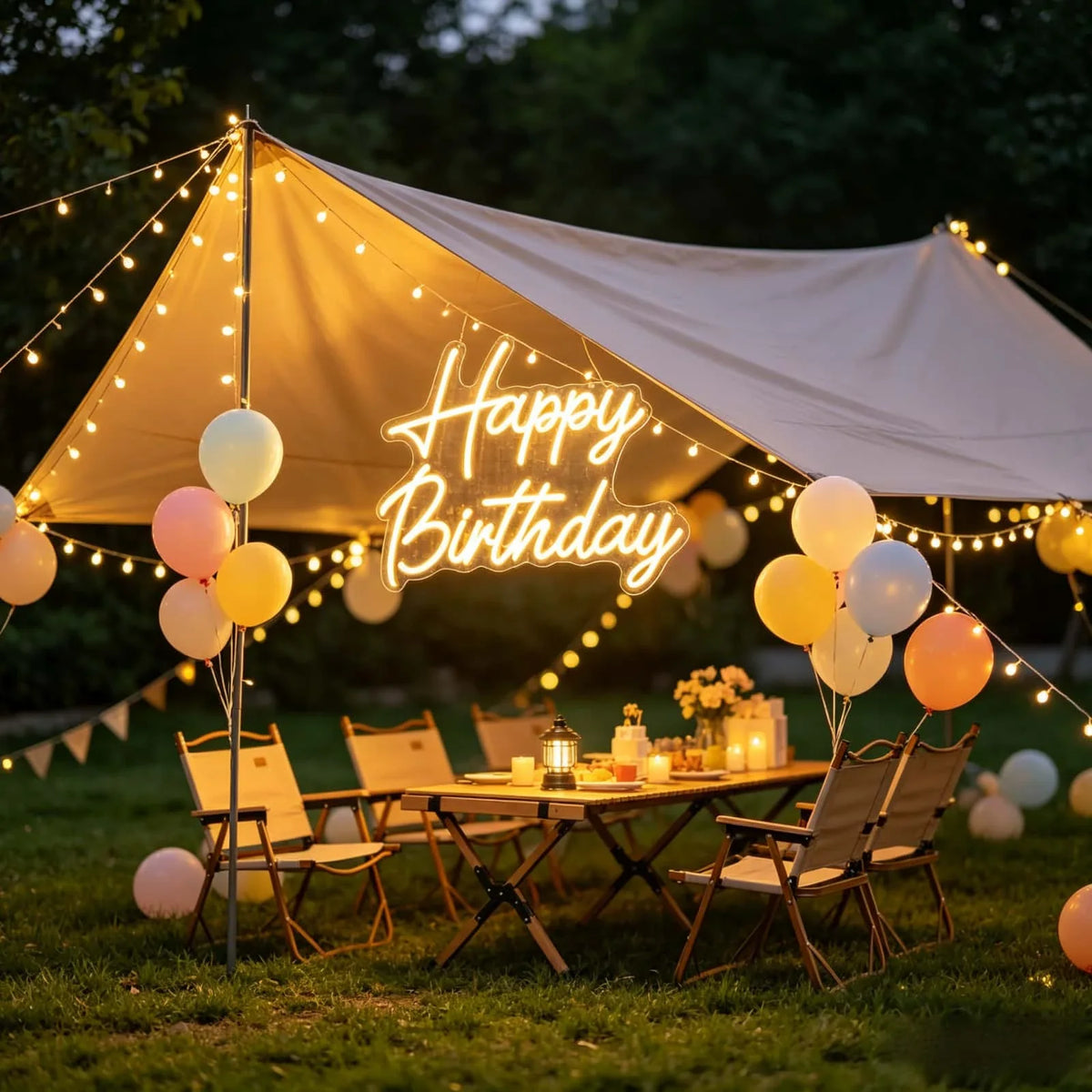 Happy Birthday LED Neon Sign Warm White USB Powered Wall Light Birthday Party Decor for Cake Shop Home Photo Backdrop Aesthetic Hanging Lamp