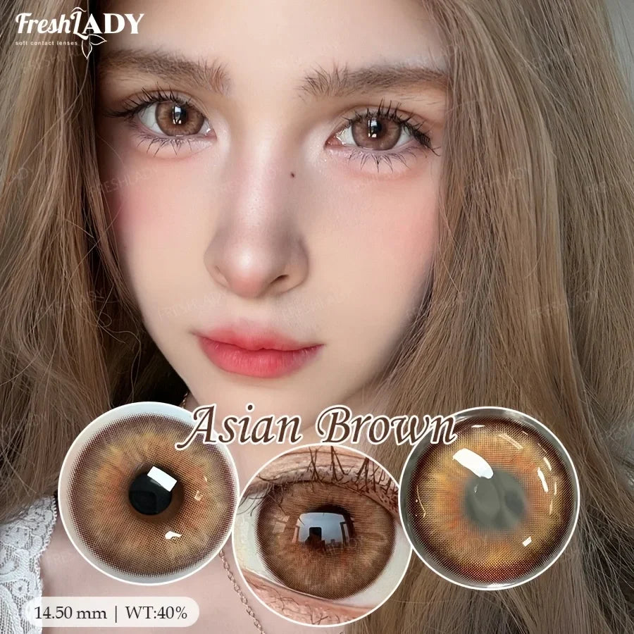 1 Pair Asian Series Colored Contact Lenses Natural Brown Pupils Eyes Contact lenses Green Soft Contacts 14.50mm
