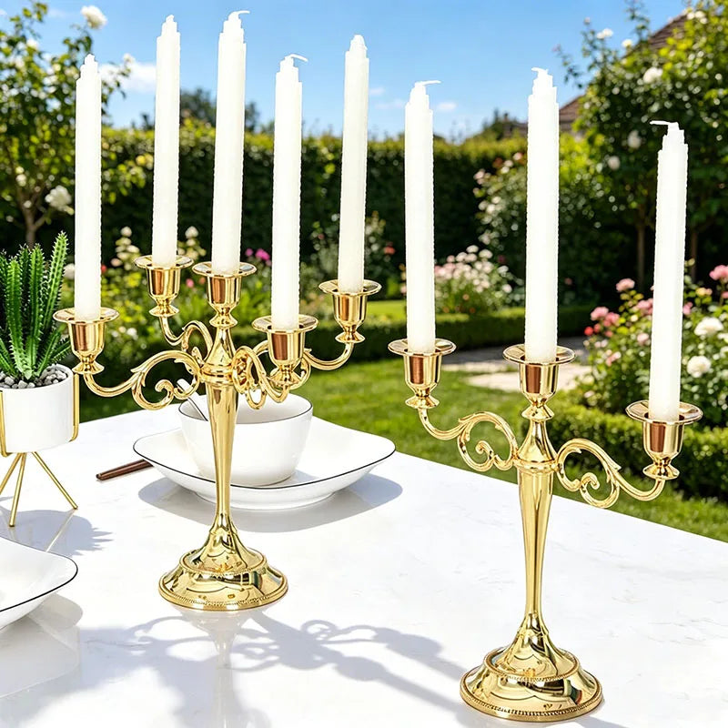 European Luxury Gold Candle Holder, Romantic Atmosphere Candelabra for Home Living Room Candlelight Dinner Decoration