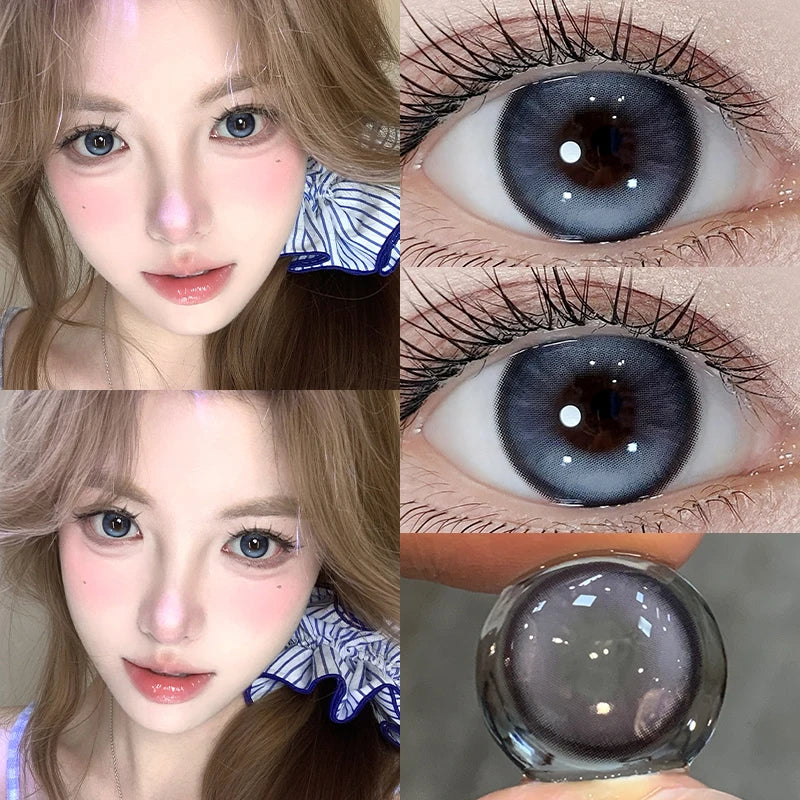 1 Pair Brown Eye Lenses Korean Natural Lenses Color Year Contact Lenses Eyes with Degree Black Beautiful Pupil 0-8 Degree
