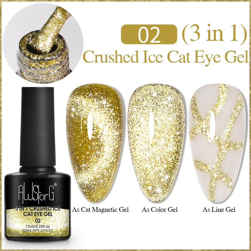 7.5ml Golden Gradient Cat Eye Nail Polish Gel Phototherapeutic Gel Soak Off Nail Magnetic Gel Polish Nail Art DlY