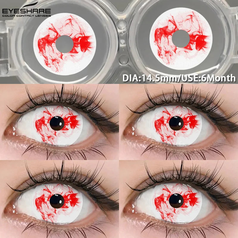 2pcs Cosplay Colored Contact Lenses Crazy White Contact Lenses Anime Black Eye Lenses Halloween Beauty Makeup Lens