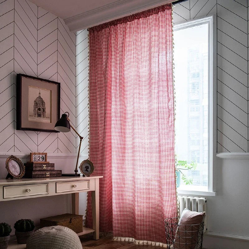 Red White Plaid Curtains Blackout Check Pattern Rod Pocket for Living Room Bedroom Christmas Decoration Semi Sheer Window Drapes