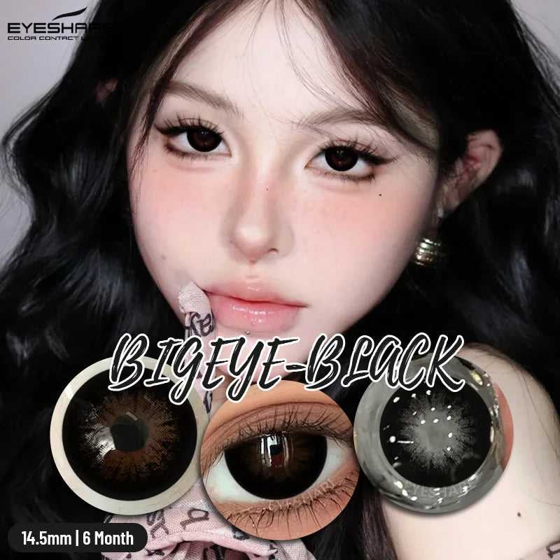 0~-6.00 Myopia Black Colored Contact Lenses with Prescription Brown Lenses with Degree Pupils Lens Fashion Yearly