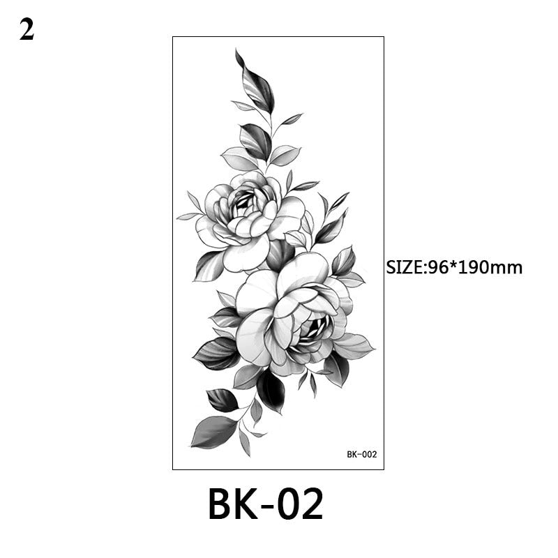 Sexy Black Flower Temporary Tattoos For Women Thigh Men Fake Moon Rose Compass Fake Tatoos Forearm Arm Sleeve Tattoo Stickers