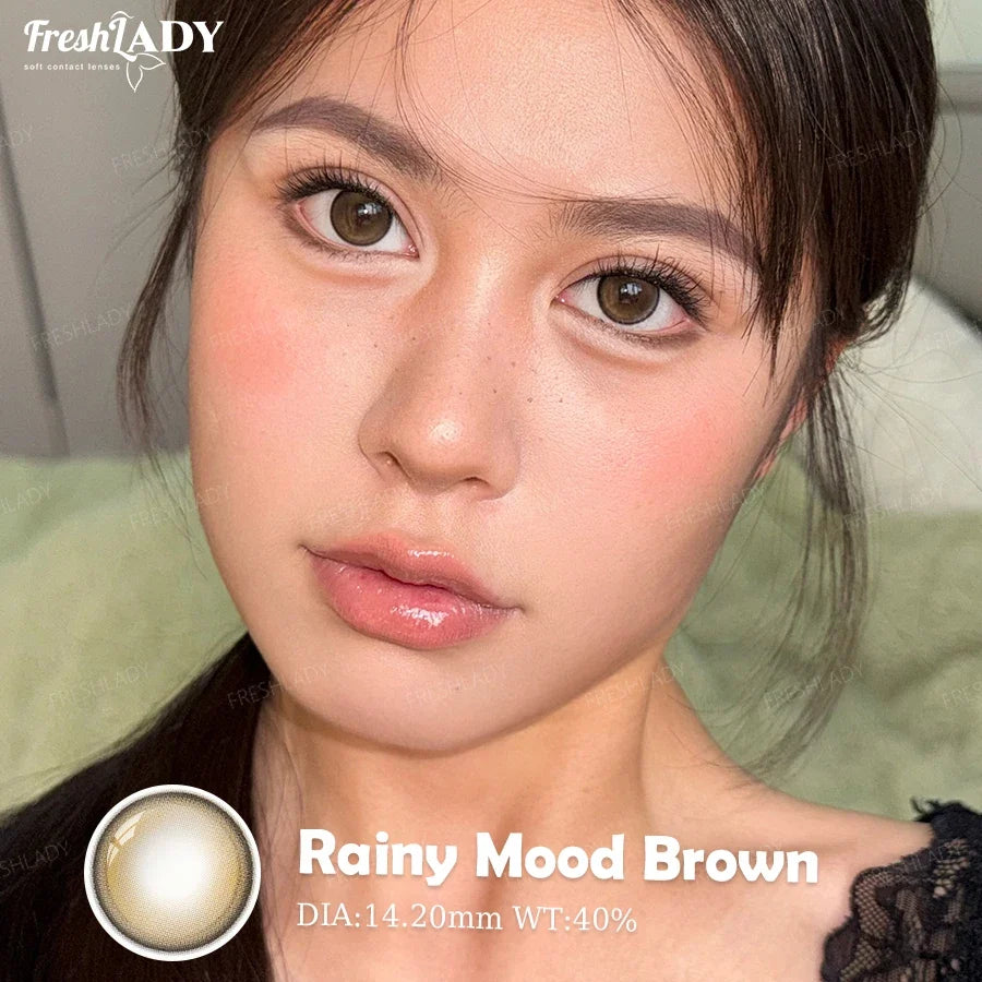 1 Pair Rainy Mood Series Colored Contact Lenses Natural Brown Pupils Eyes Contact lenses Gray Soft Contacts 14.20mm