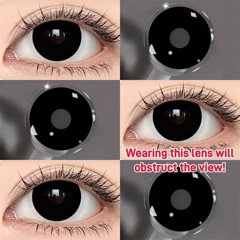 Eye Eyes Color Contacts Colored Contact Lenses Lens Small Pupil Cosmetics Cosplay Black 2Pcs 12 Months 1 Year Yearly Use