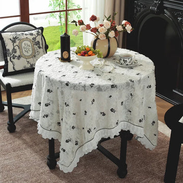 French Medieval Style Table Cloth Black Lace Rose Relief Gauze Lotus Leaf Fungus Edge Table Cover Decor Coffee Table Protector