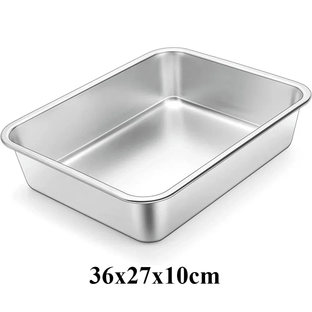 Thickened Stainless Steel Deep Pan Multifunction Roast Chicken Salad Cake Cookie Bakeware for Brownie Bread Meat Baking Pan