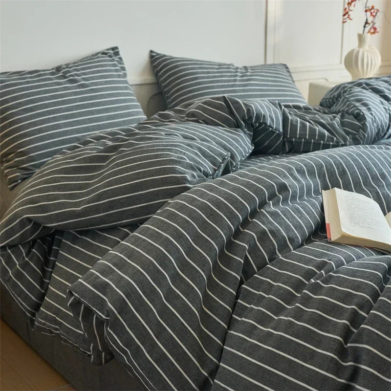 Minimalist Striped 100% Cotton Washed Cotton Bedding Set