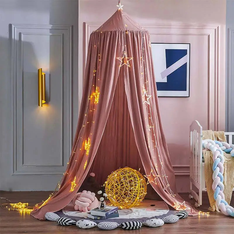 No-Drill round Top Bed Canopy Children's Windproof Baby Bed Light Blocking Mosquito Net Ceiling Mounted Bed Tent Bed Curtain