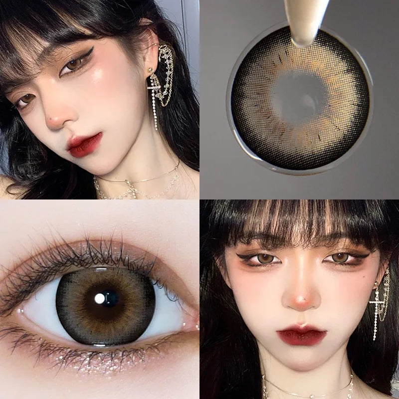1pair/2pcs Black Large Diameter Color Contact Lenses Men with Diopter Myopia Fashion Color Contact Lenses Natural