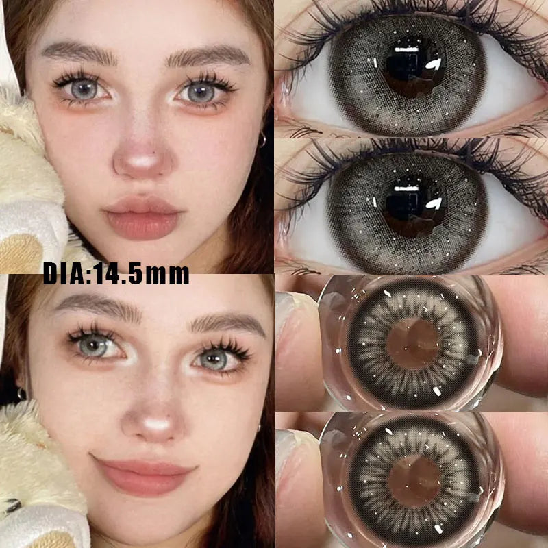 1Pair Soft Contact Lenses Pink Lenses Purple Eye Diameter 14.5mm sclera pupils Grey Lens Myopia Degree Beautiful Pupil