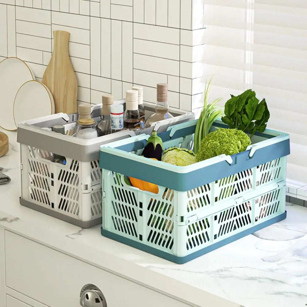 Large Folding Basket Portable Outdoor Picnic Basket with Handle Foldable Camping Storage Box Plastic Shopping
