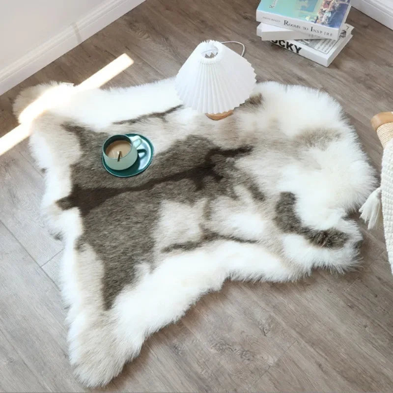 90x110cm Artificial Animal Fur Carpet Reindeer Blanket Luxury Fur Bedroom Bedside Carpet Living Room Sofa Chair Cushion Decor