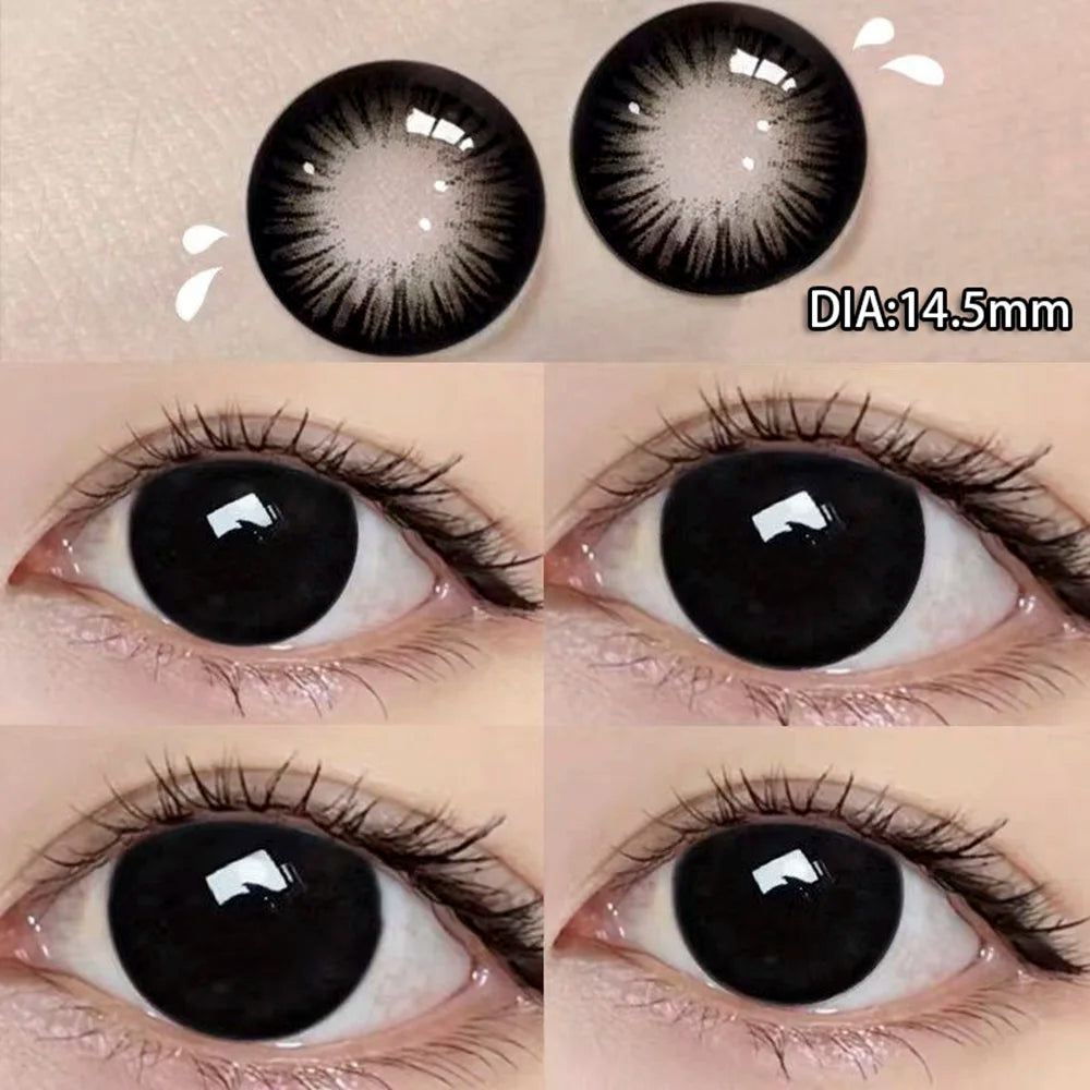 2pcs Contact Lenses With Degree Prescription Colored Pupils for Natural Effect Eyes Black Lenses Yearly Fast Shipping