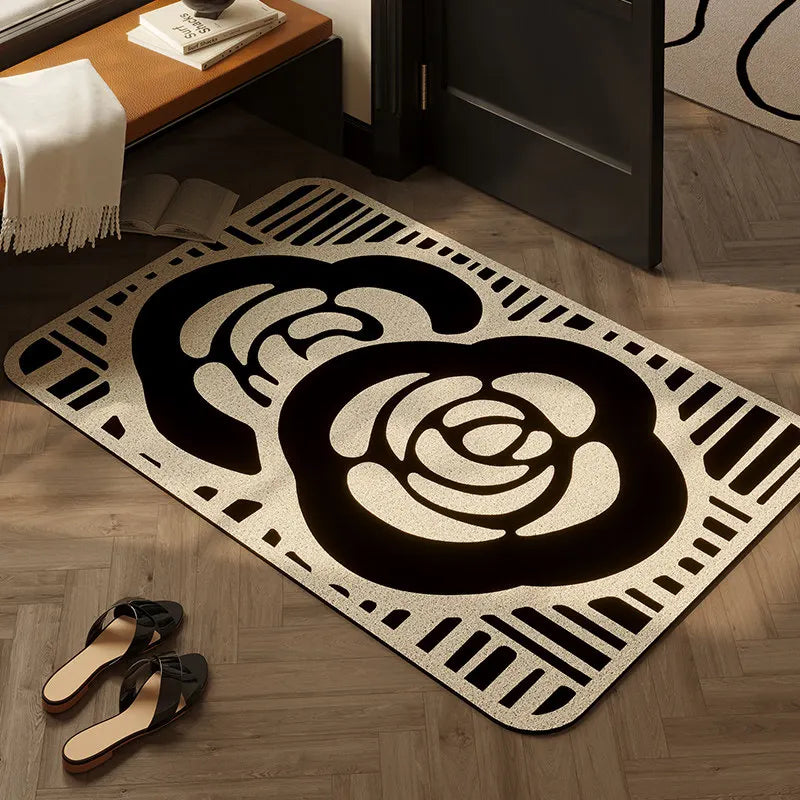 Modern Geometric Floral Wire Loop Doormat Non-Slip PVC Coil Entrance Rug Heavy Duty Scraper Mat for Mud & Dirt Removal
