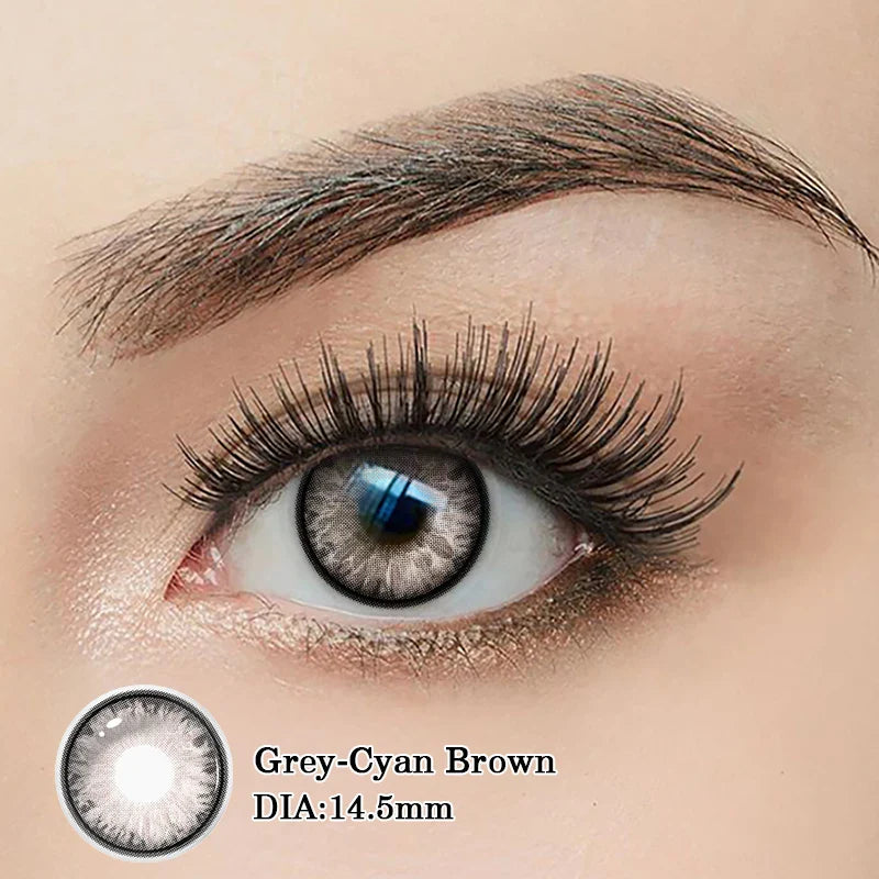 1pair New Colored Contact Lenses with Degree Blue Fashion Green Iris Series Lenses Yearly urban Gray  Make Up Yearly