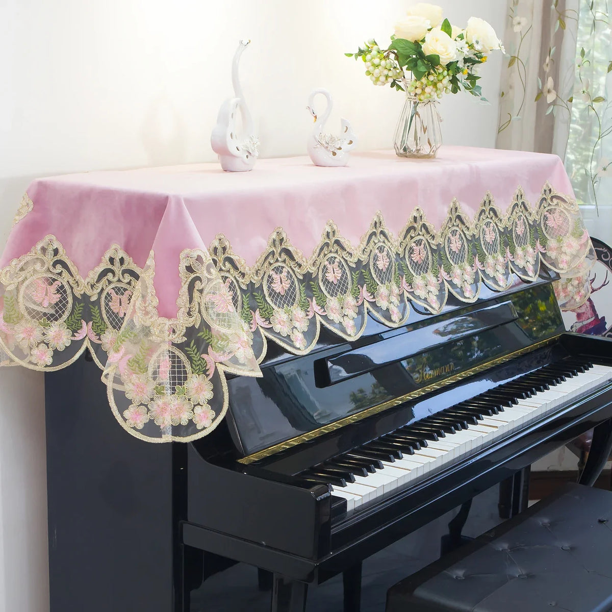 Japanese Sle Semi-Cover Piano Dust Cover Cloth Bench Cover Lightweight Luxury Lace Piano Lid Curtain Home Fabric Protection