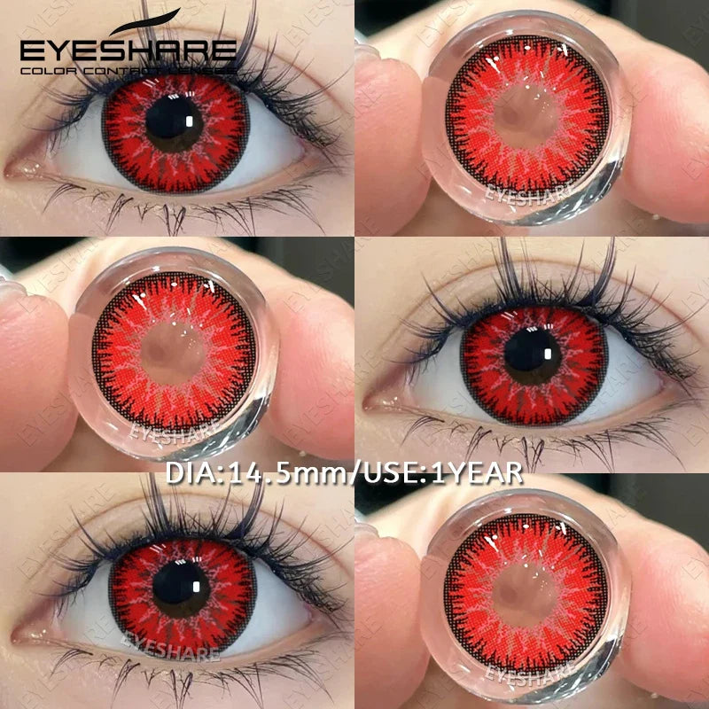 Halloween Red Contact Lenses 2PCS Crazy Style Coplay Color Contact Lenses for Eyes Anime Accessories Red Beauty Lenses