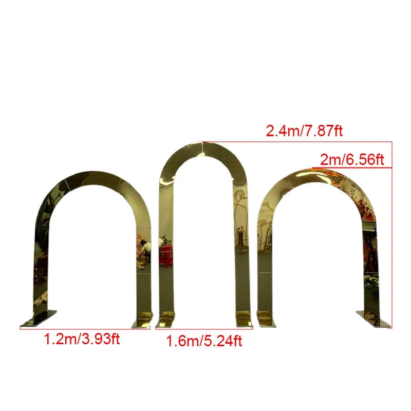 1pcs/3pcs Shining Gold Mirror Chuppah Acrylic Backdrop Stand for Wedding Decoration Flower Stand Walkway Pillar 2M/2.4M Tall