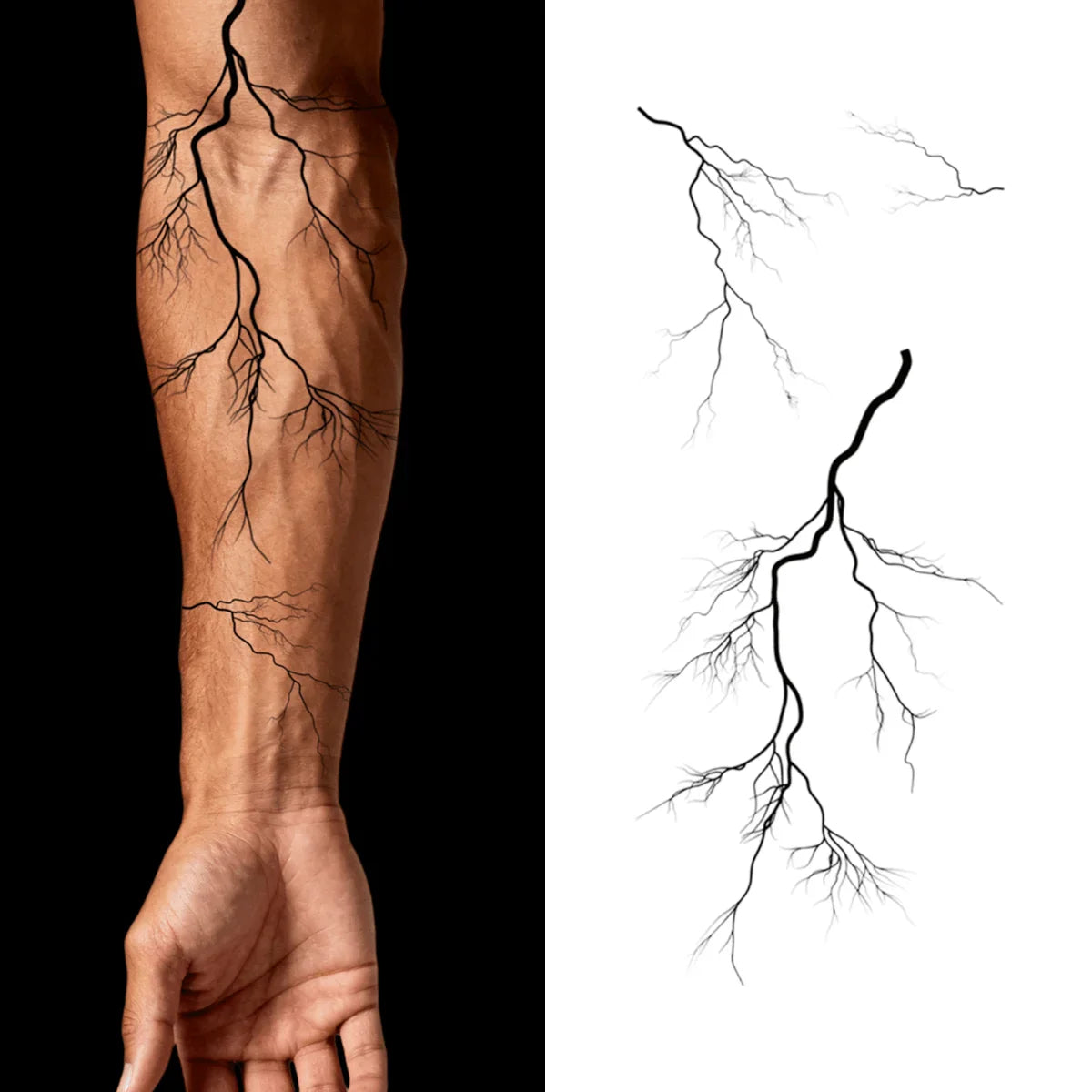 1 Sheet Arm Black Lightning Tattoo Sticker Waterproof Lasting Temporary Tattoo