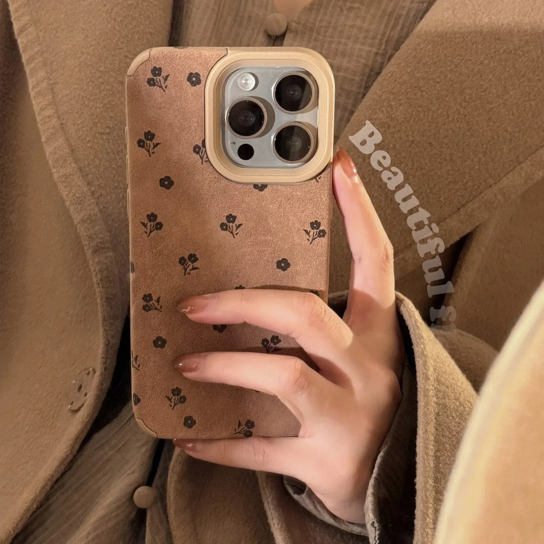 Luxury Full Screen Flower Suede Leather Texture Phone Case For iPhone 16 15 14 Plus 13 12 11 Pro Max Shockproof Protective Cover
