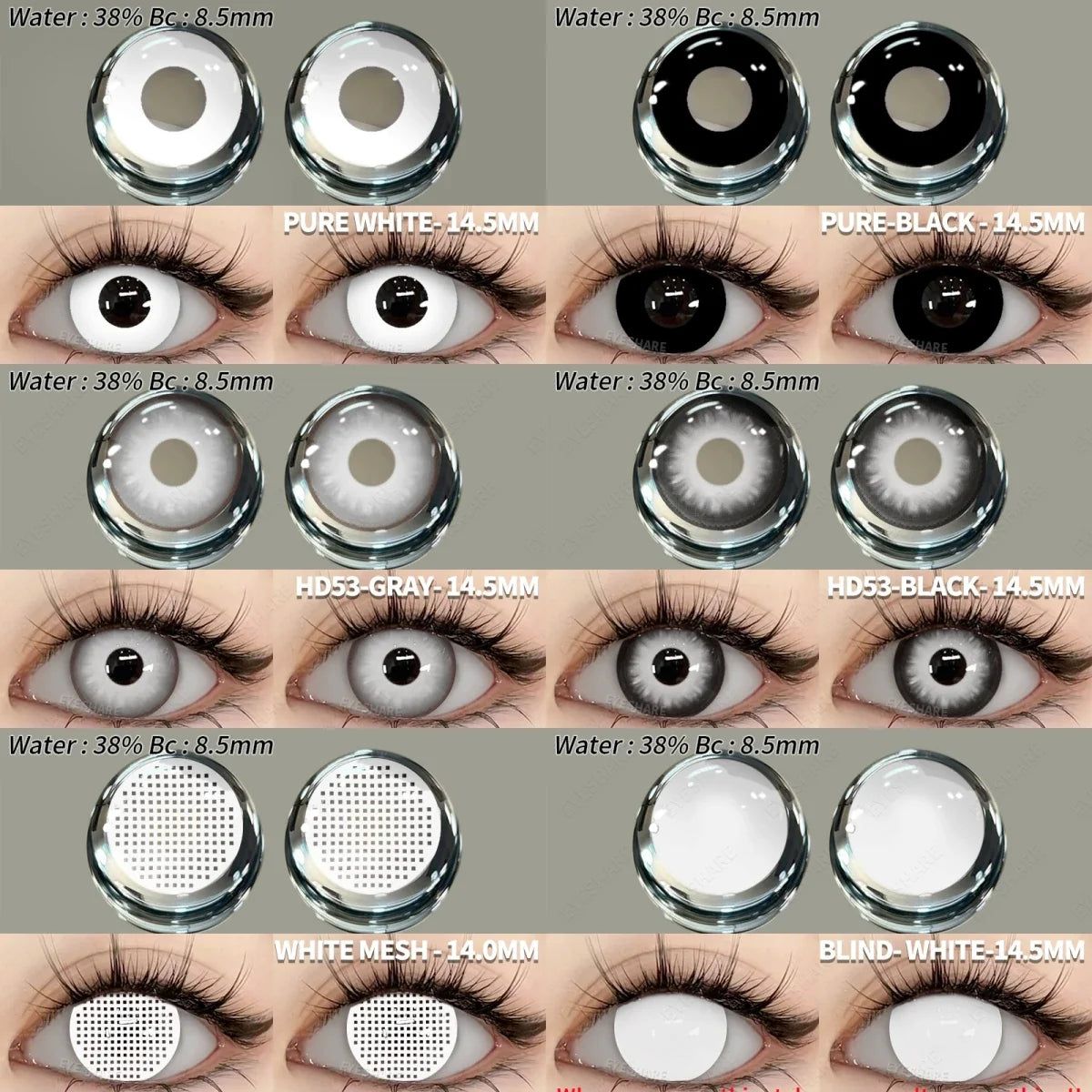 2pcs Cosplay Colored Contact Lenses Crazy White Contact Lenses Anime Black Eye Lenses Halloween Beauty Makeup Lens