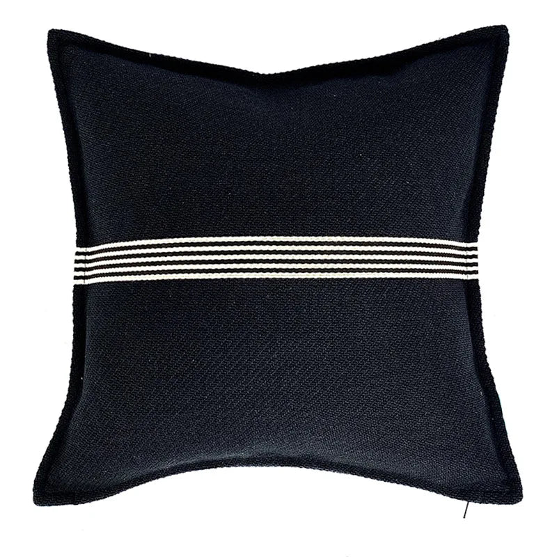 American Luxury Cotton Cushion Cover Geometric Striped Black Thickened Sofa Throw Pillow Cover Decorative Living Room Home Decor