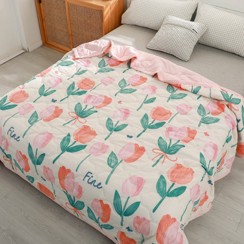 Daisy Print Spring Summer Quilt Queen Mechanical Wash Comfortable Comforter Single Double Blanket Quilts for Children Adults
