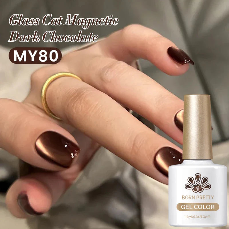BORN PRETTY 10ml Black Glass Cat Magnetic Gel Nail Polish Ultra Shine Gold Silver Glitter Soak Off UV LED Gel Nail Art Varnish