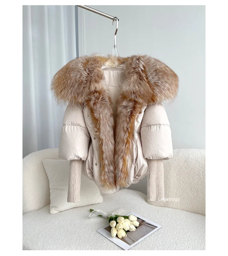 Fashion Winter Fox Fur Collar Women Warm Short Jacket Outerwear