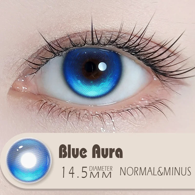 New 1Pair Blue Colored Contact Lenses for Halloween Cosplay Yearly Wear with Degree Comic Makeup Eyewear Cosplay