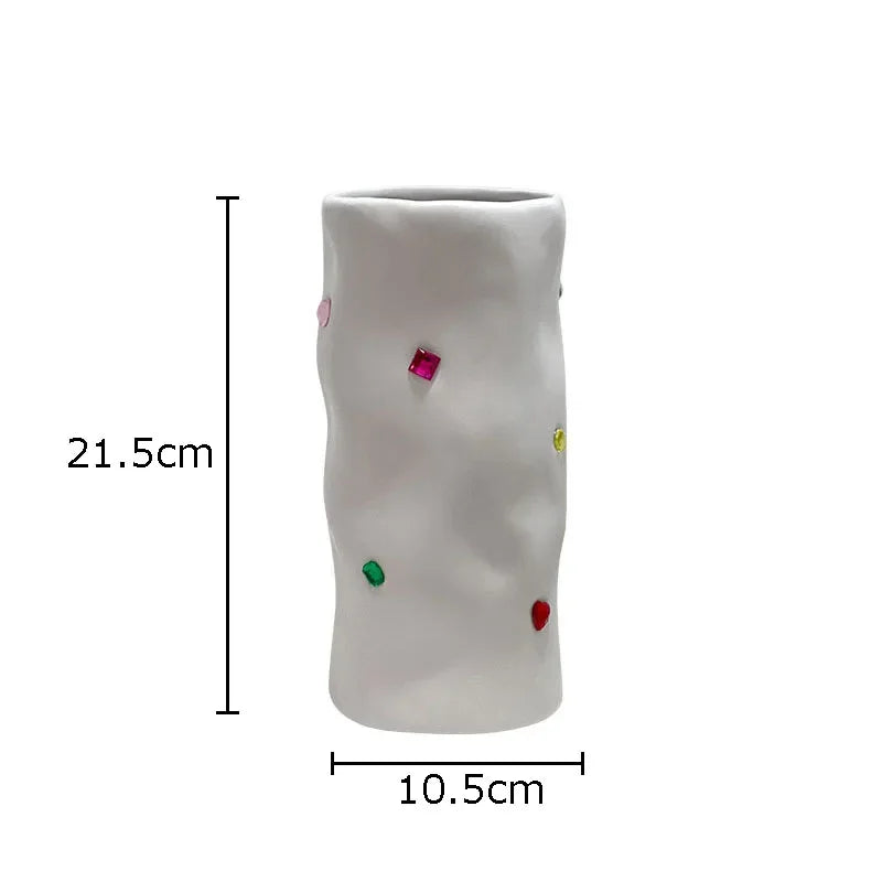 Simulation Inlaid Gemstone Ceramic Vase Flowers Pots Desk Decoration Flower Arrangement Floral Vases Room Aesthetic Decor