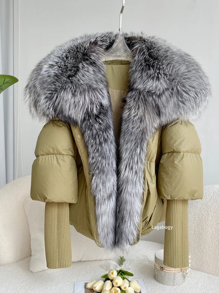 Fashion Winter Fox Fur Collar Women Warm Short Jacket Outerwear